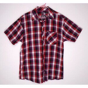 Fission Plaid Shirt Button Up Short Sleeve Red Black White Size Mens Large